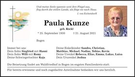 Traueranzeige Paula Kunze