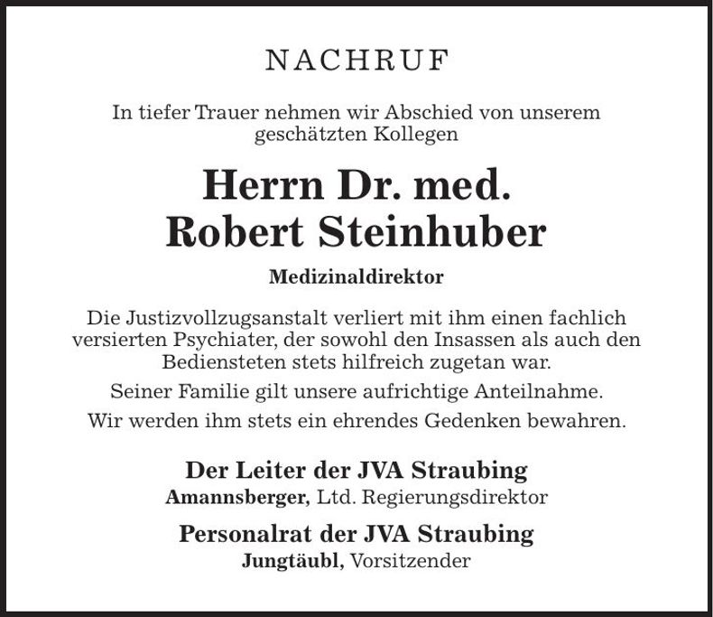 Traueranzeige Robert Steinhuber