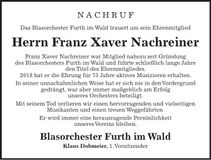Traueranzeige Franz Xaver Nachreiner