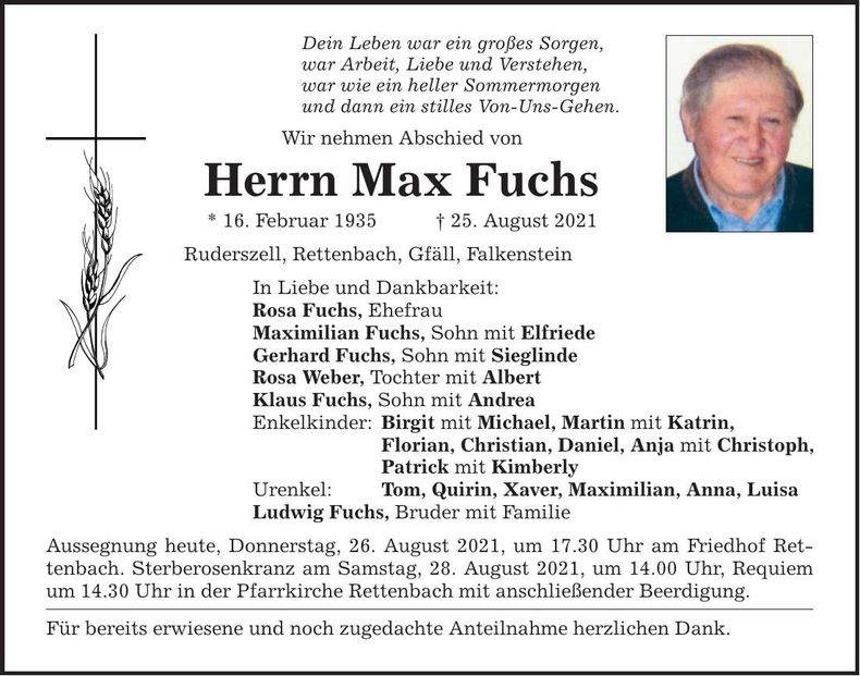 Traueranzeige Max Fuchs