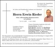 Traueranzeige Erwin Rieder
