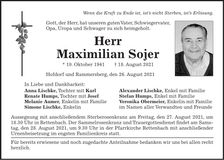 Traueranzeige Maximilian Sojer