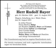 Traueranzeige Rudolf Bayer