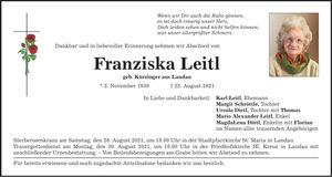 Traueranzeige Franziska Leitl