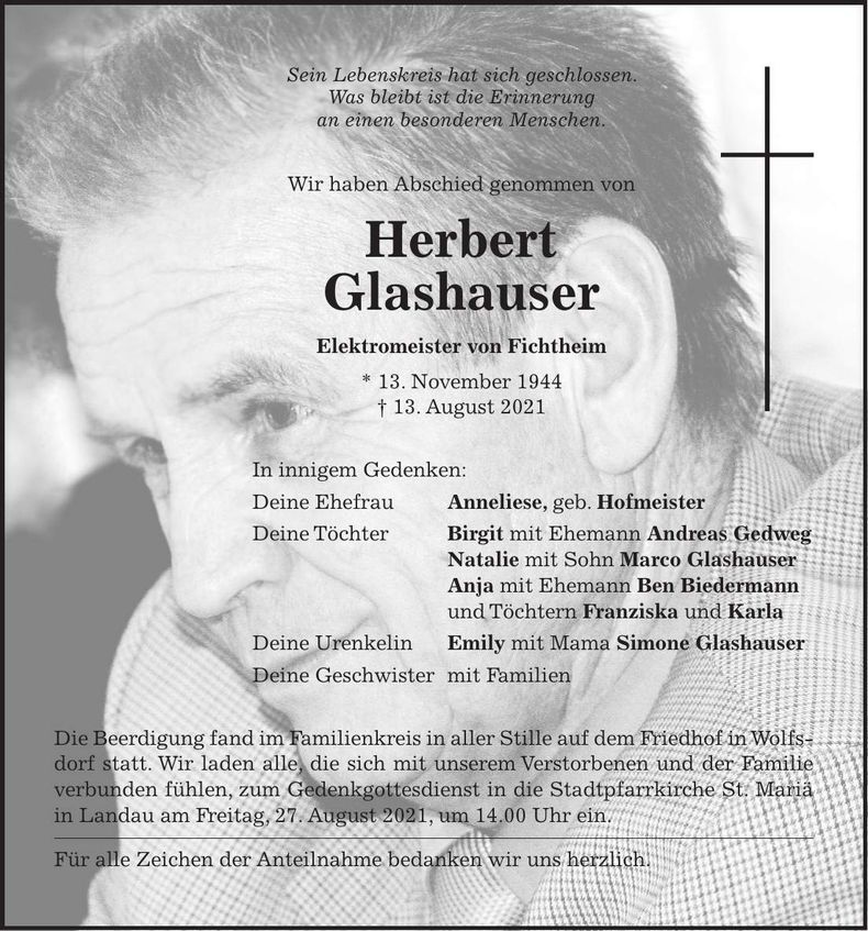 Traueranzeige Herbert Glashauser