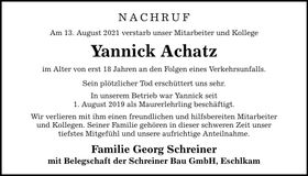 Traueranzeige Yannick Achatz