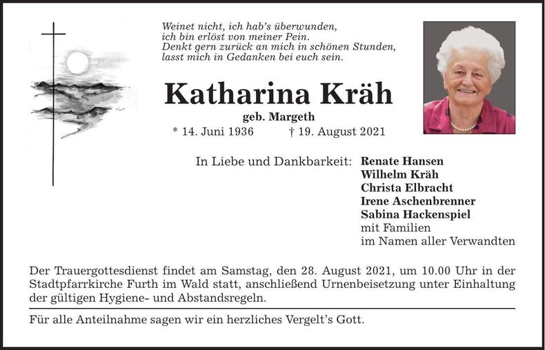 Traueranzeige Katharina Kräh