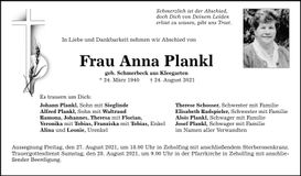 Traueranzeige Anna Plankl