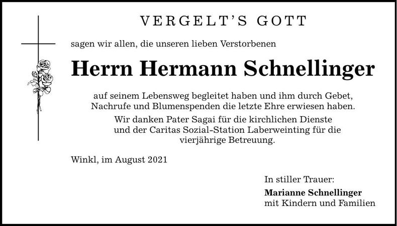Traueranzeige Hermann Schnellinger