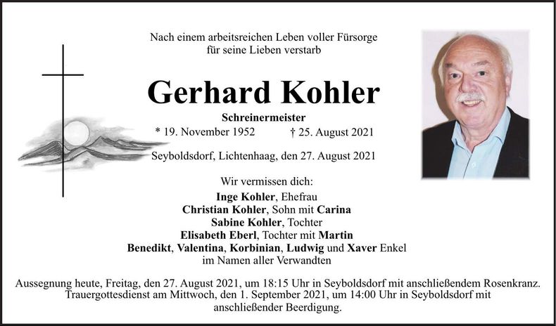 Traueranzeige Gerhard Kohler