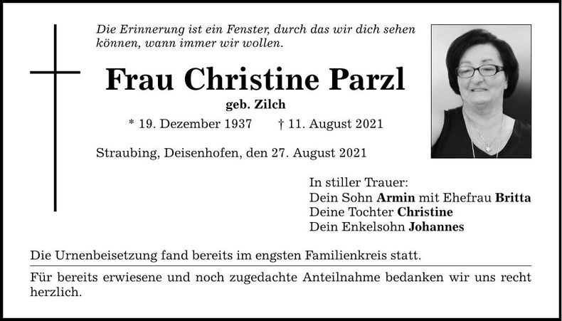 Traueranzeige Christine Parzl