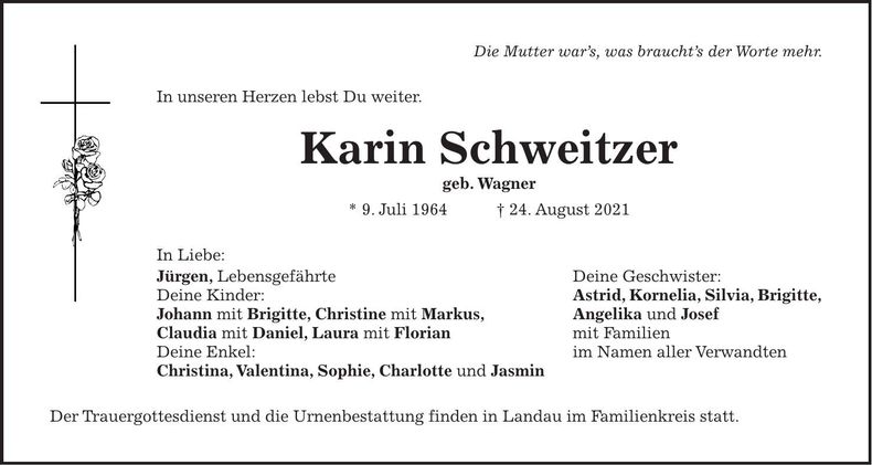 Traueranzeige Karin Schweitzer