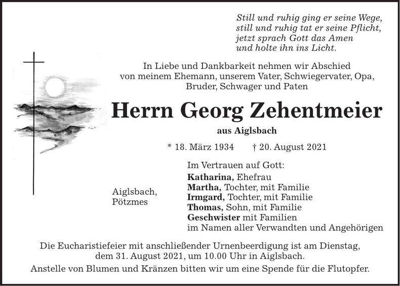 Traueranzeige Georg Zehentmeier