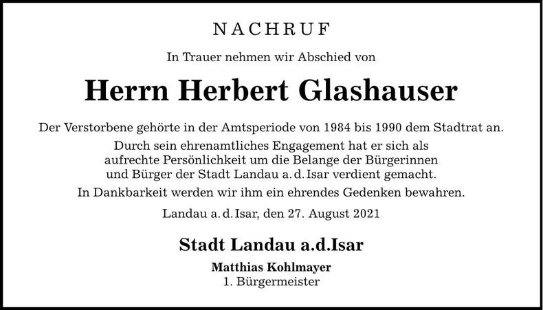 Traueranzeige Herbert Glashauser