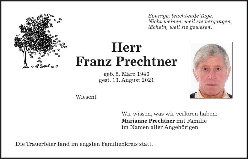 Traueranzeige Franz Prechtner