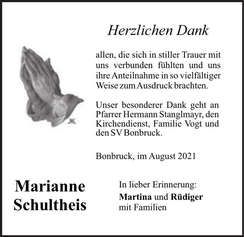 Traueranzeige Marianne Schultheis