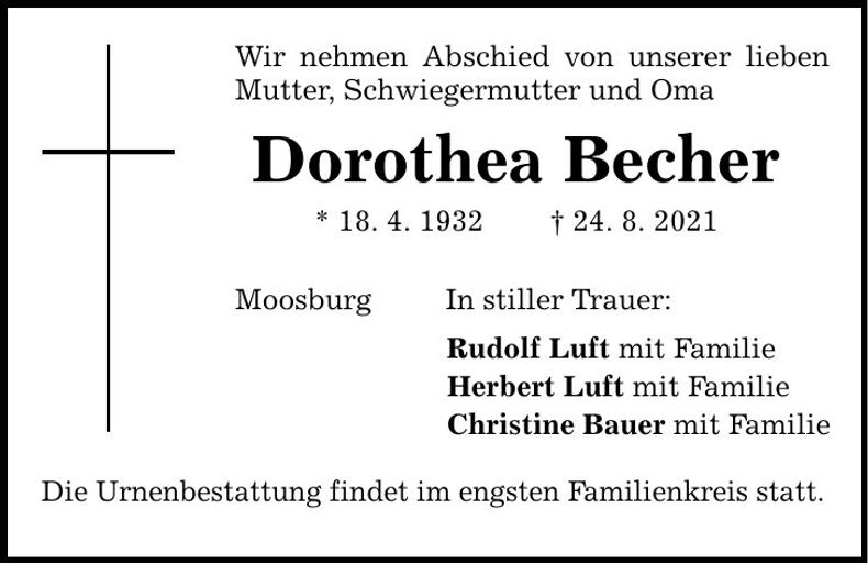 Traueranzeige Dorothea Becher