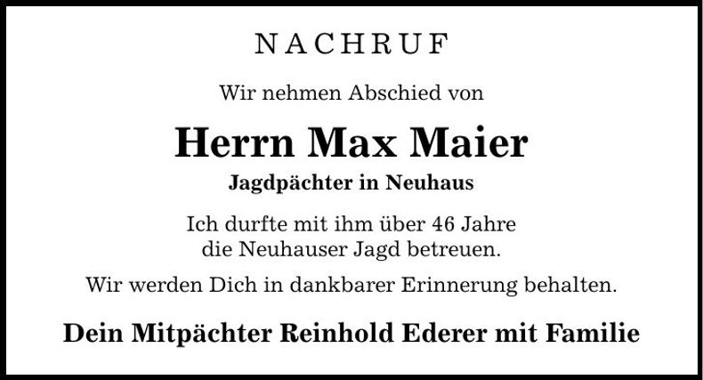 Traueranzeige Max Maier