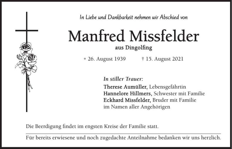 Traueranzeige Manfred Missfelder