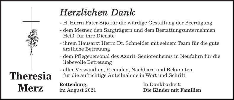 Traueranzeige Merz Theresia