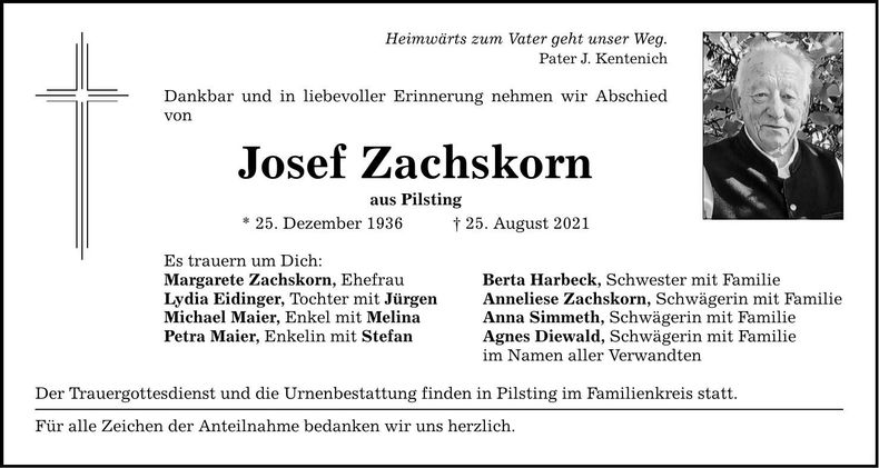 Traueranzeige Josef Zachskorn