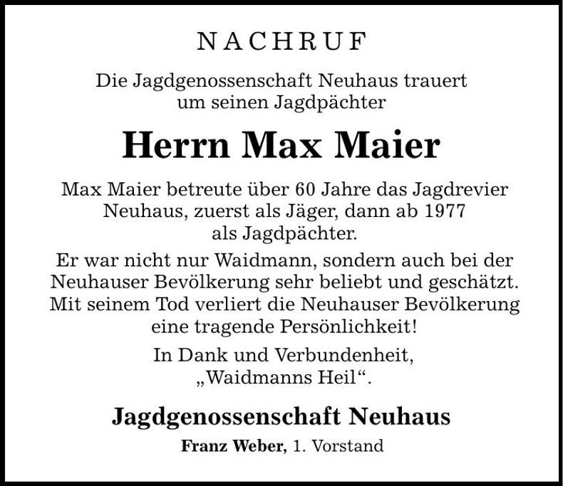 Traueranzeige Max Maier