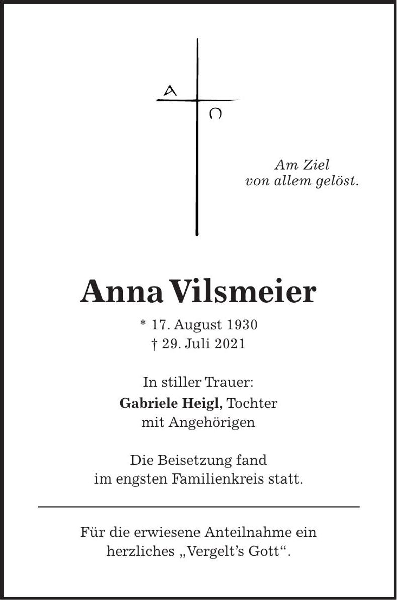 Traueranzeige Anna Vilsmeier