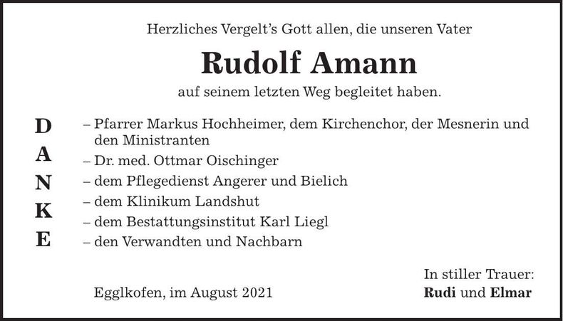 Traueranzeige Rudolf Amann