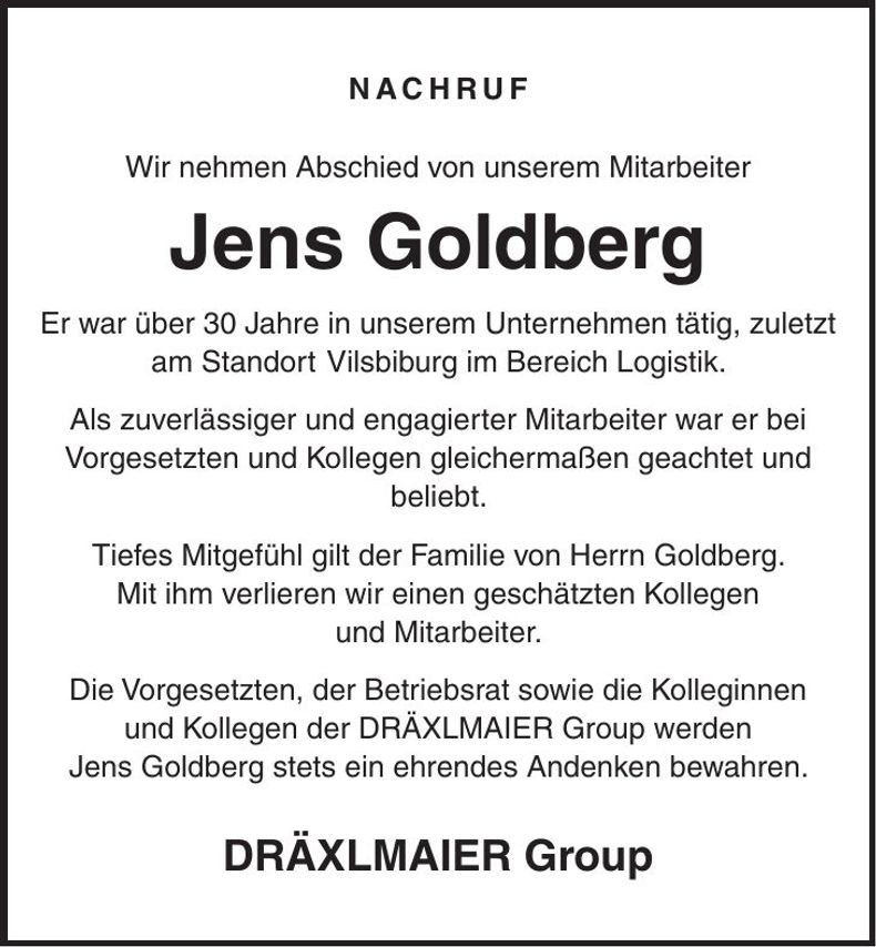 Traueranzeige Jens Goldberg