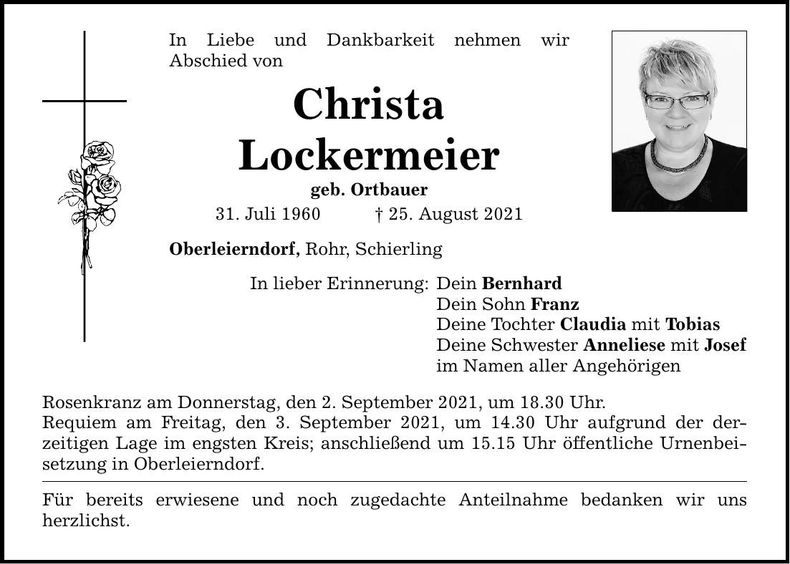 Traueranzeige Christa Lockermeier