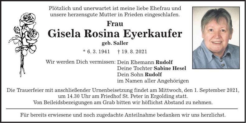 Traueranzeige Gisela Rosina Eyerkaufer