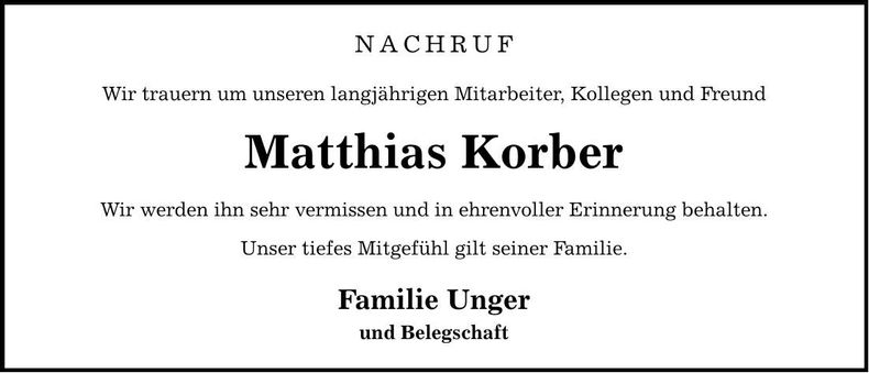 Traueranzeige Matthias Korber