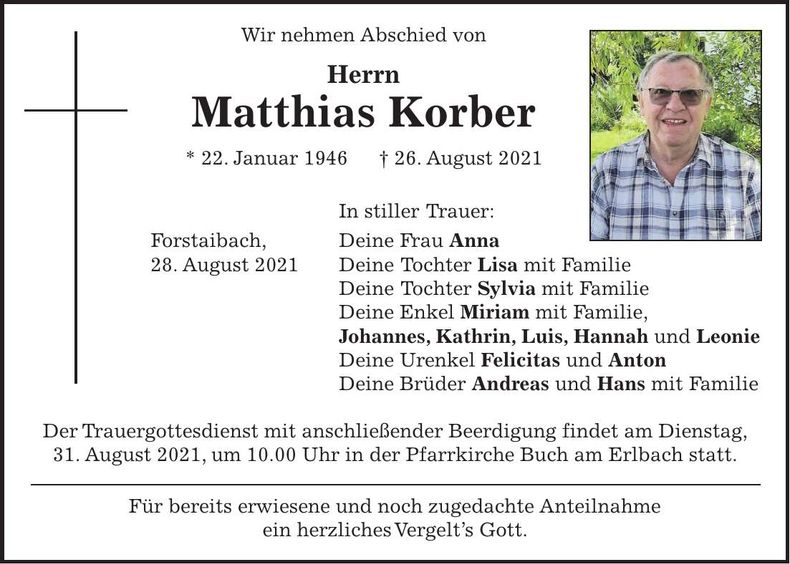 Traueranzeige Matthias Korber