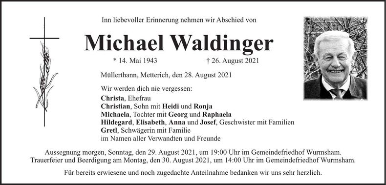 Traueranzeige Michael Waldinger