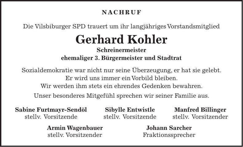Traueranzeige Gerhard Kohler