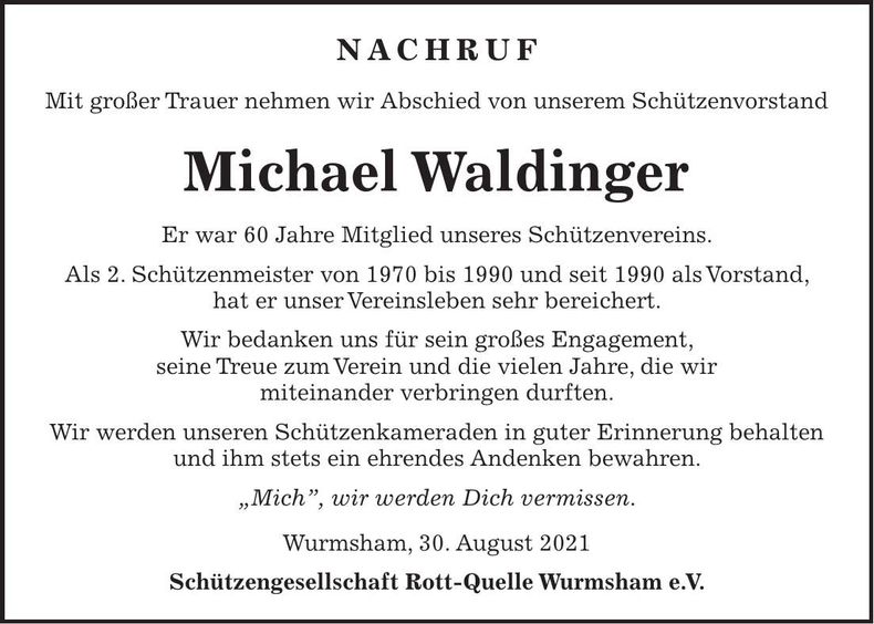 Traueranzeige Michael Waldinger