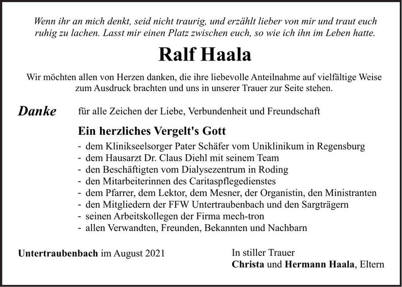 Traueranzeige Ralf Haala