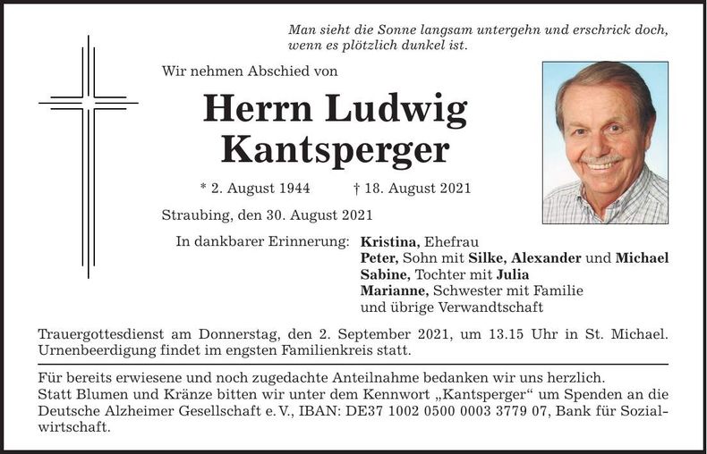 Traueranzeige Ludwig Kantsperger