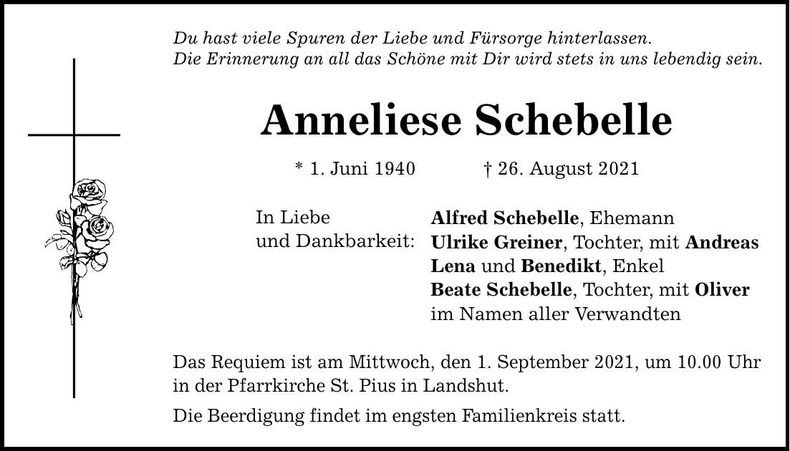 Traueranzeige Anneliese Schebelle