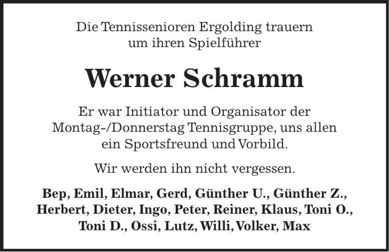 Traueranzeige Werner Schramm