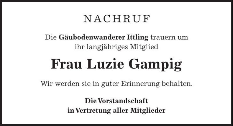 Traueranzeige Luzie Gampig