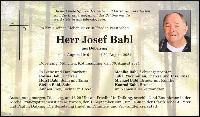 Traueranzeige Josef Babl