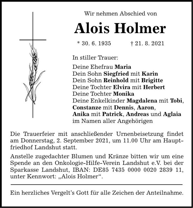 Traueranzeige Alois Homer