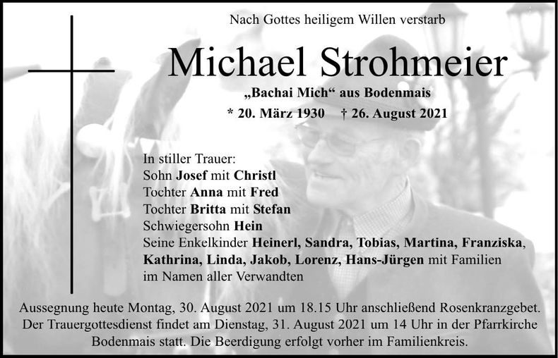 Traueranzeige Michael Strohmeier