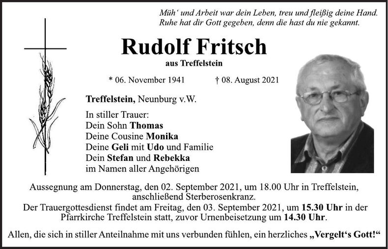 Traueranzeige Rudolf Fritsch