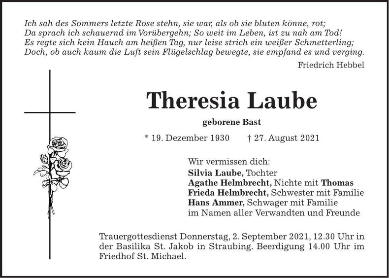 Traueranzeige Theresia Laube