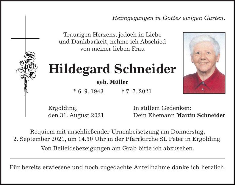 Traueranzeige Hildegard Schneider