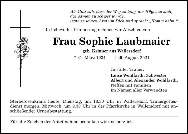 Traueranzeige Sophie Laubmaier
