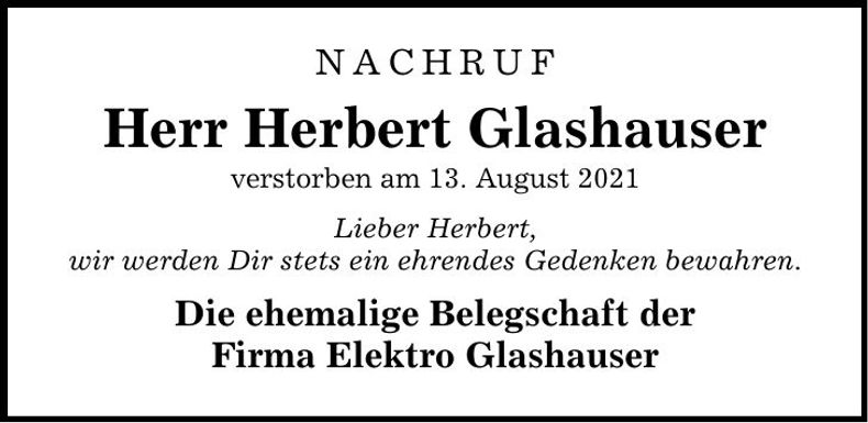 Traueranzeige Herbert Glashauser