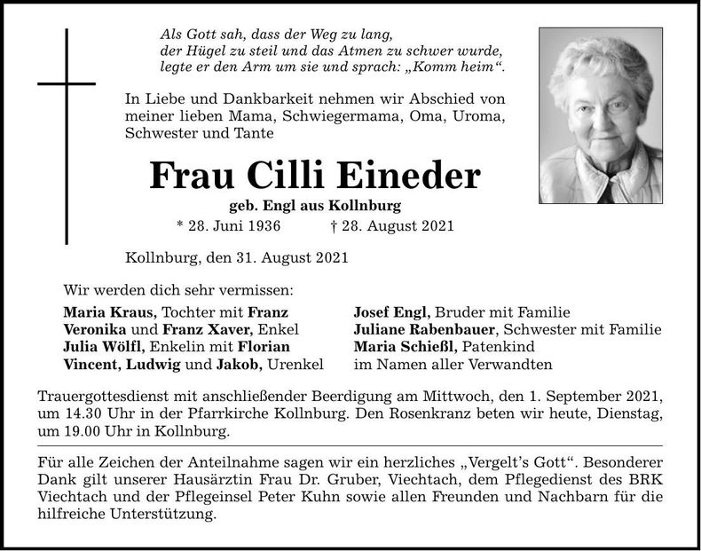 Traueranzeige Cilli Eineder
